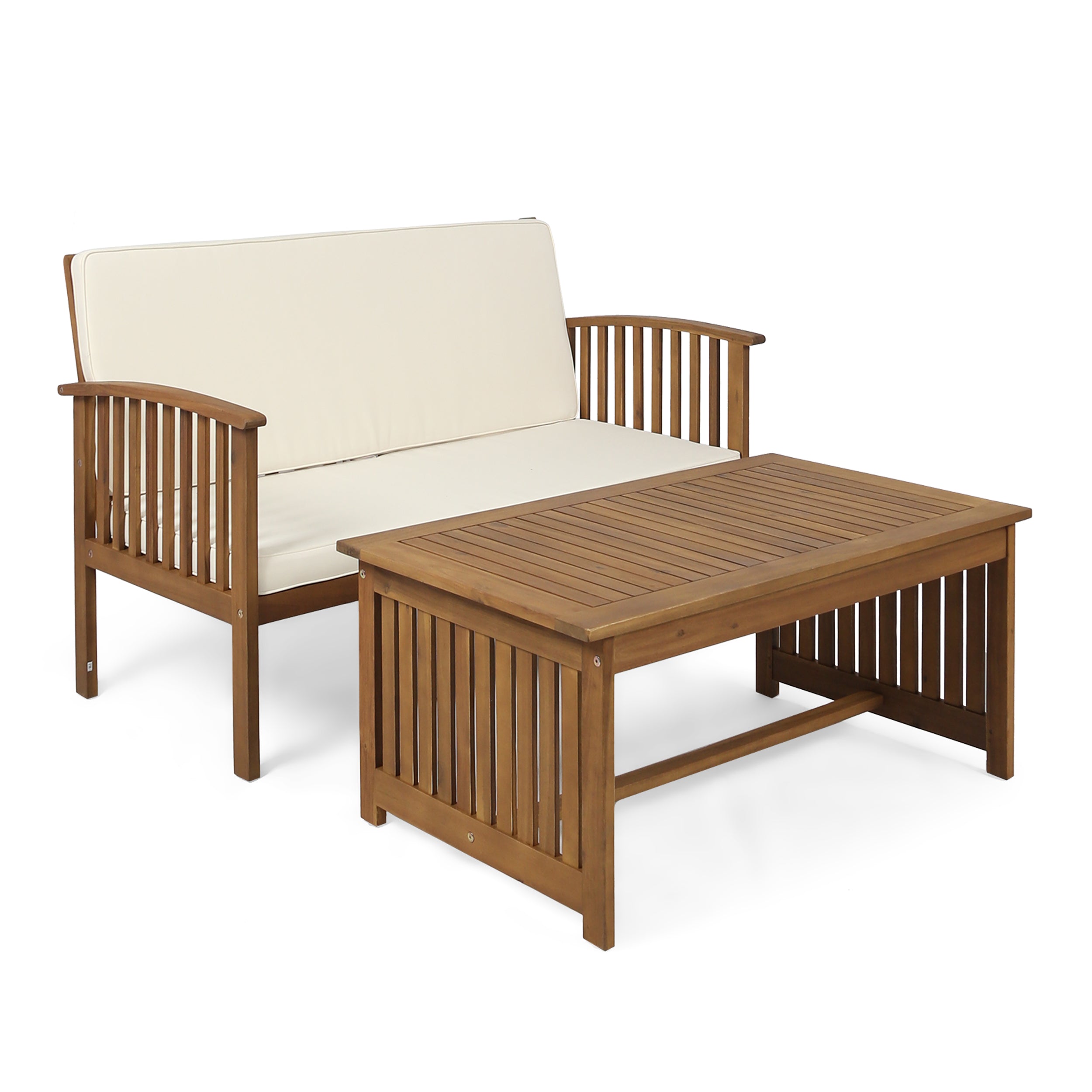 Tolbert Outdoor Acacia Wood Loveseat & Coffee Table Set