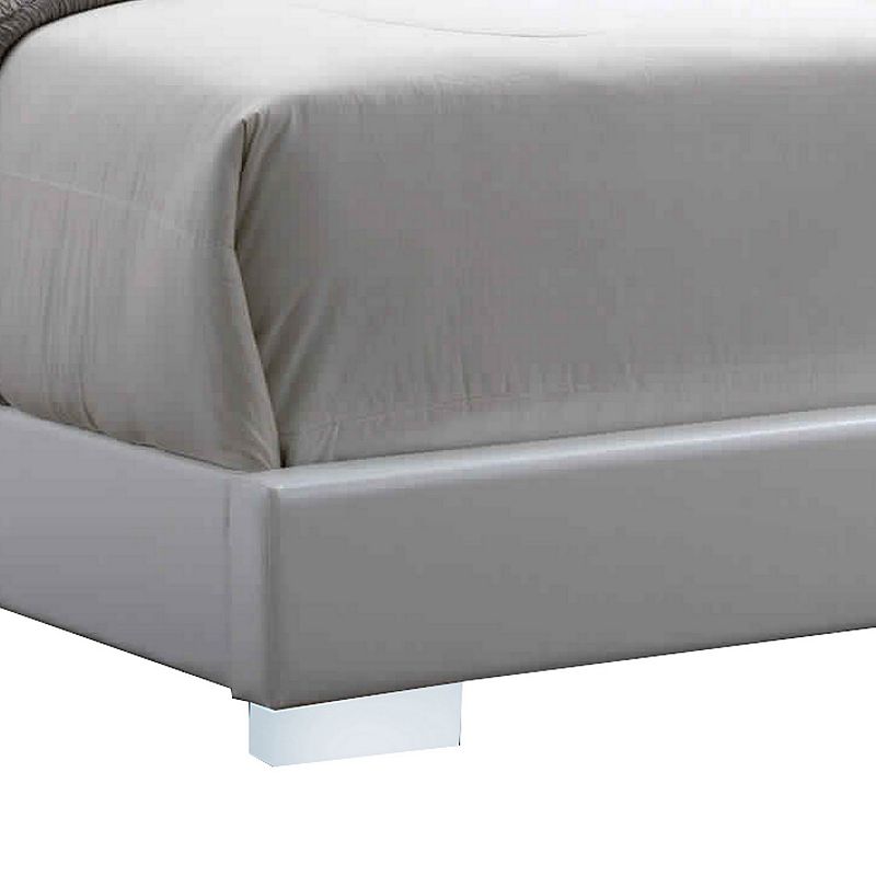 Leatherette Eastern King Bed with LED Panel Headboard and Chrome Legs，White