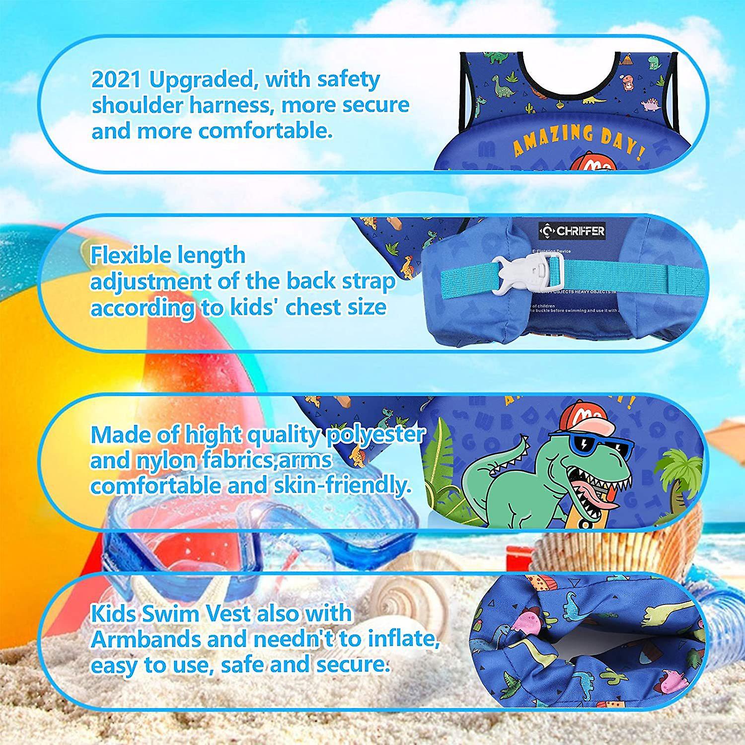 Kids Swim Vest Life Jacket For 22-66 Pounds Boy And Girl， Toddler Floaties With Shoulder Harness Arm Wings For 2，3，4，5，6，7 Years Old Baby