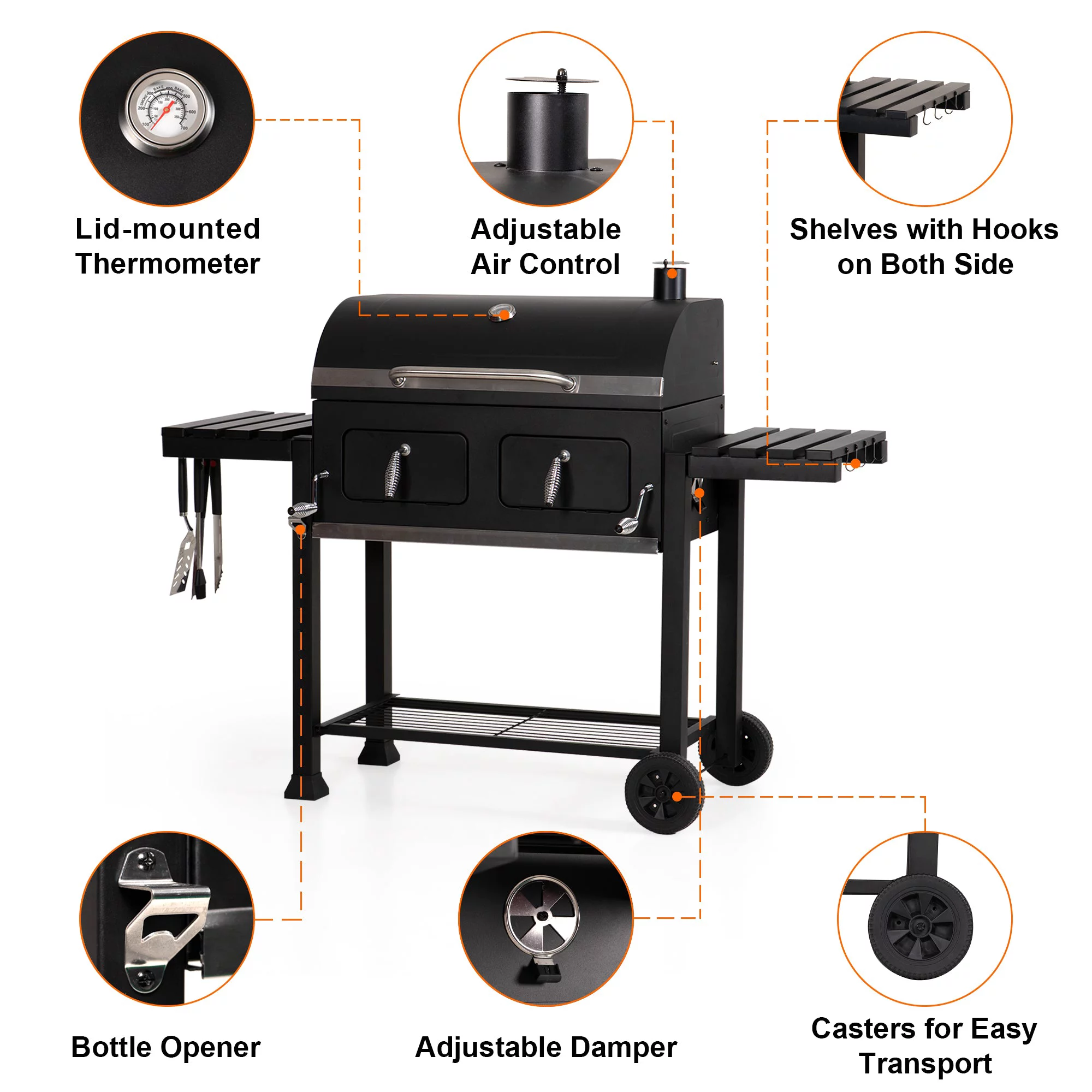 Sophia and William 34-inch BBQ Charcoal Grill Outdoor Portable Barbecue Grill