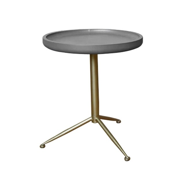 Round Wooden Side Table with Tripod Base， Large， Gold and Gray