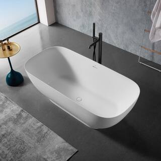 Xspracer 67 in. Stone Resin Flatbottom Freestanding Double Slipper Soaking Bathtub in White with Brass Drain JH-LID2110467