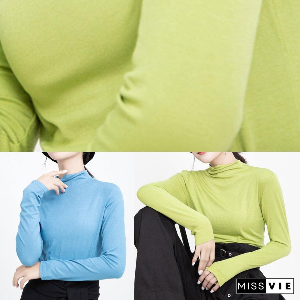 DIY elastic cotton high neck Blouse Inspiration green tops