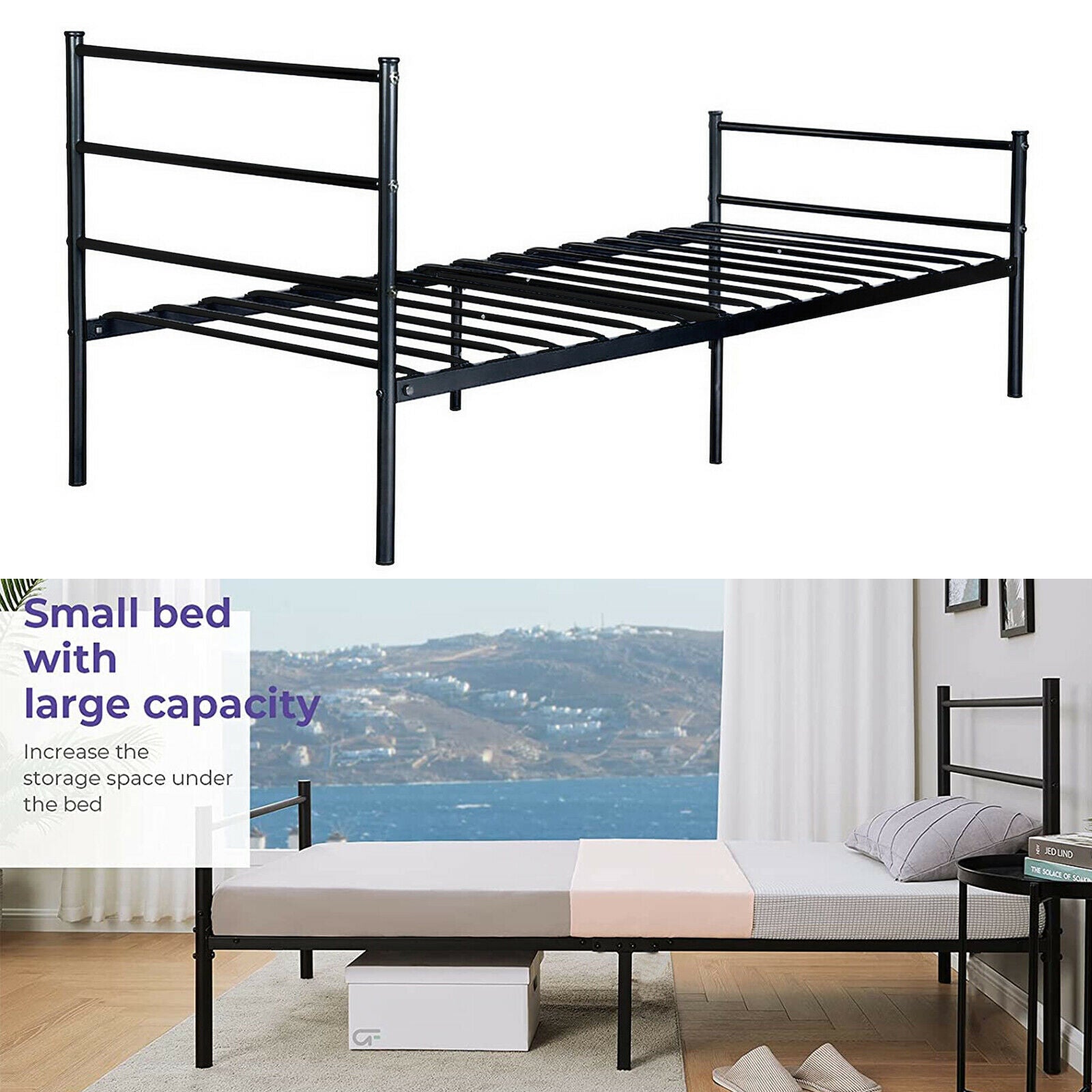 Voilamart Metal Twin Bed Frame No Box Spring Needed 6 Legs Single Bed with Headboard and Footboard 11 inch Heavy Duty Twin Beds Heavy Duty Mattress Platform Base for Adults Kids, Black