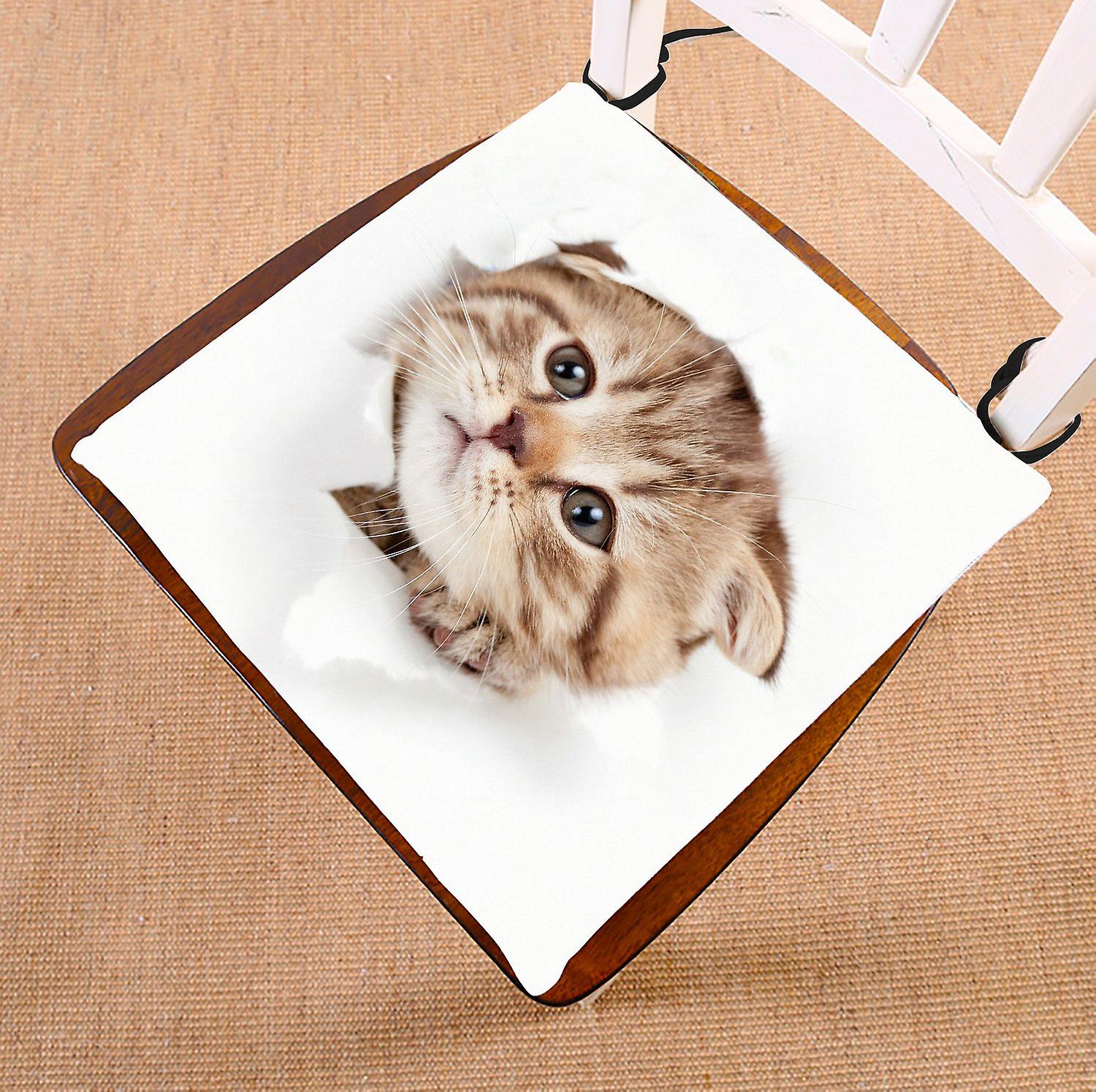 Funny Kitten Chair Pad， Animal Cat Looking Out Paper Hole Seat Cushion Chair Cushion Floor Cushion 50x50 Cm