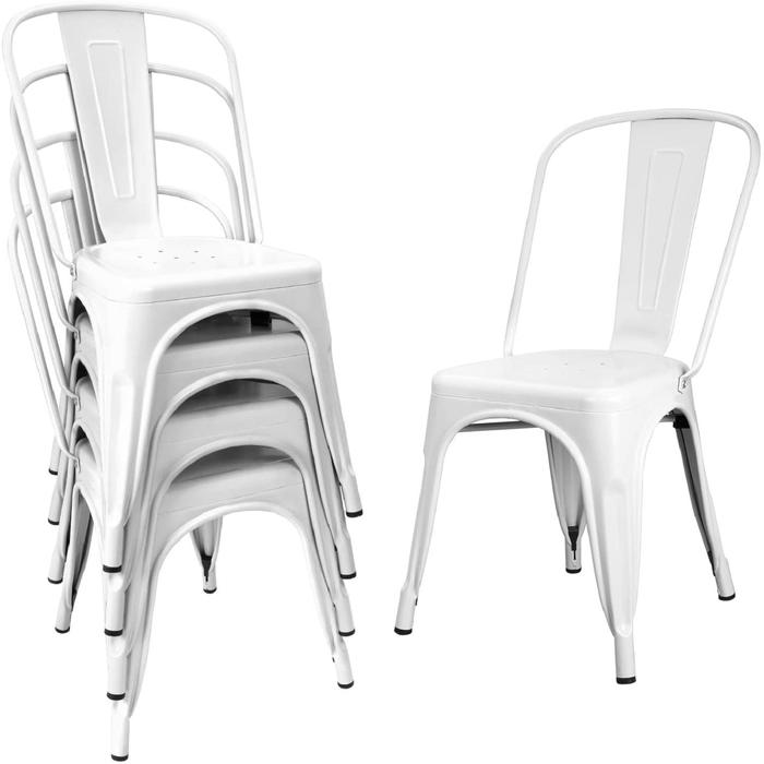 VINEEGO Metal Dining Chair Indoor-Outdoor Use Stackable Classic Trattoria Chair Fashion Dining Metal Side Chairs for Bistro Cafe Restaurant Set of 4 (White)