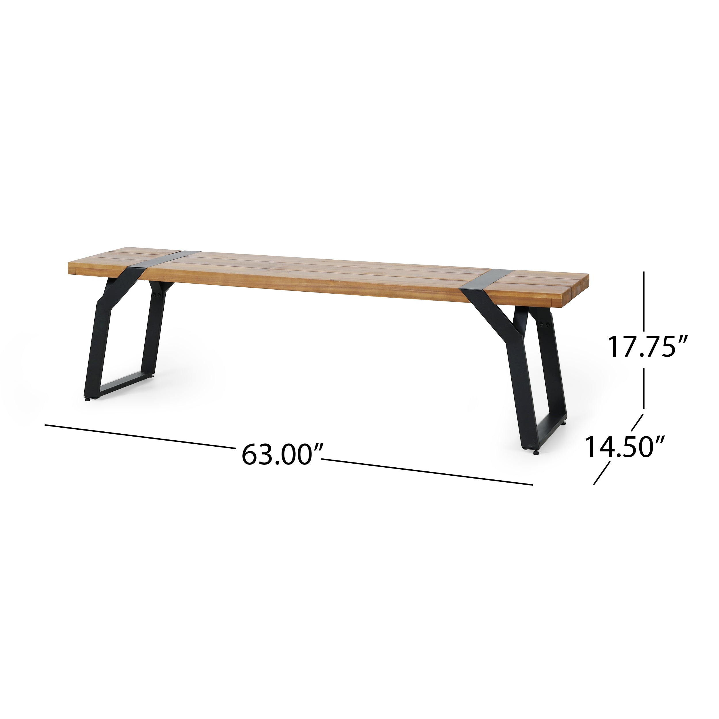 Pepple Outdoor Acacia Wood Dining Bench, Teak and Black