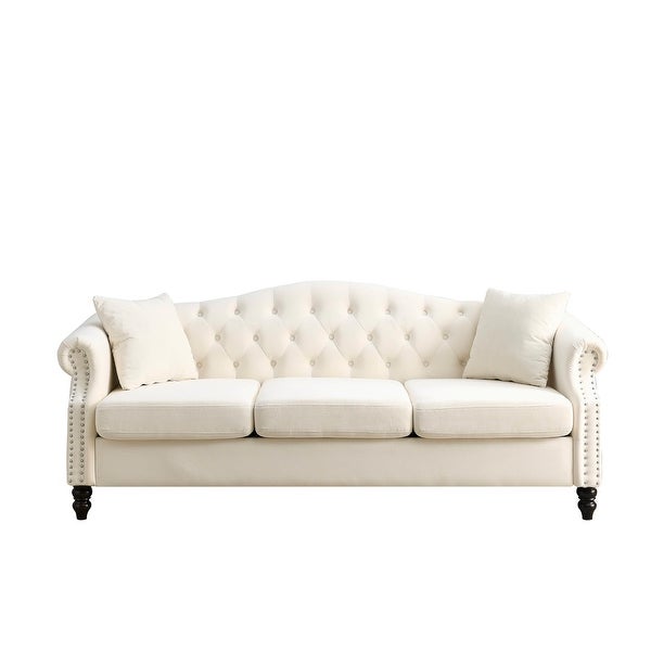 3 Seater Sofa Tufted Couch with Rolled Arms and Nailhead