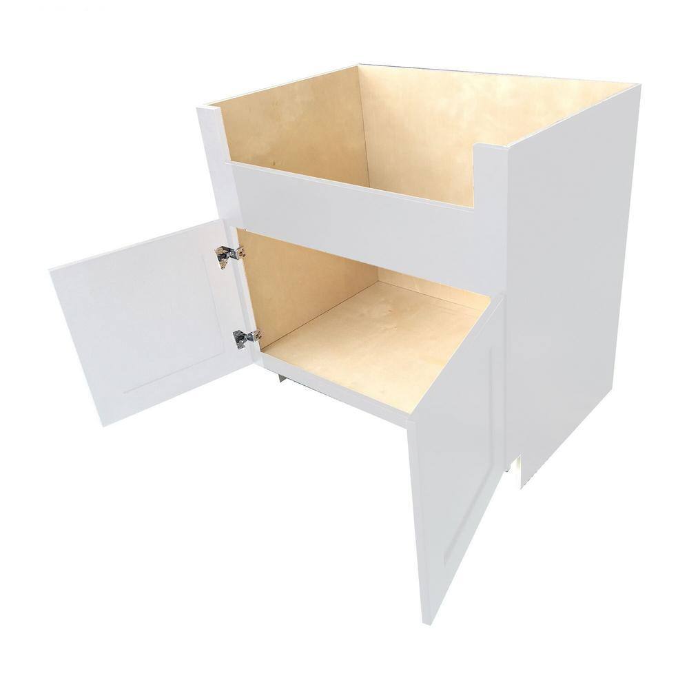 Plywell Ready to Assemble 36 in. x 34.5 in. x 24 in. Shaker Farm Sink Base Cabinet with 2-Door in White SWxFSB36-NI