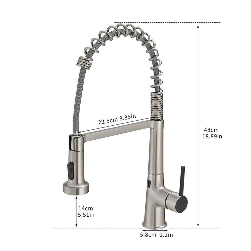 FLG Touchless Kitchen Sink Faucet With Pull Down Sprayer Commercial Single Handle Sensor Automatic Brass Taps Brushed Nickel CC-0053-BN