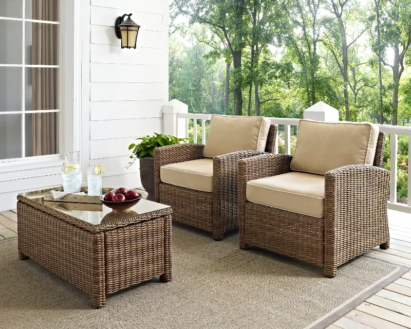 Bradenton Sand and Wicker Patio Armchairs， Set of 2