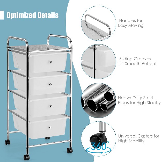 4 drawer Cart Storage Bin Organizer Rolling W plastic Drawers Yellow clear multicolor rainbow