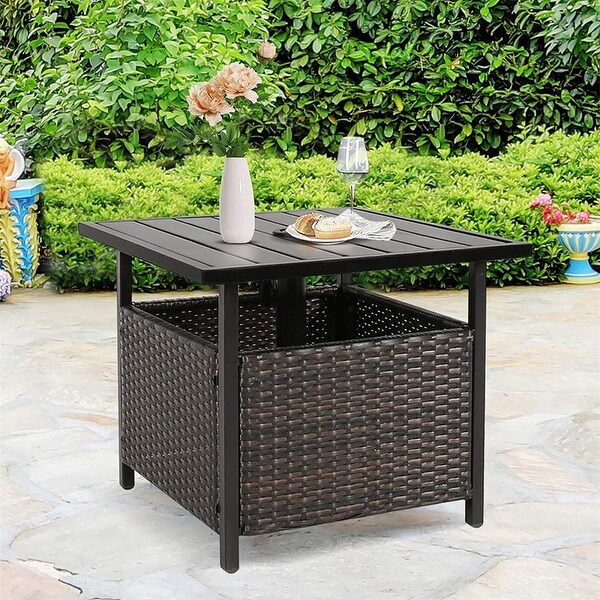 IndoorandOutdoor Wicker Side Table Bistro Table with Umbrella Hole