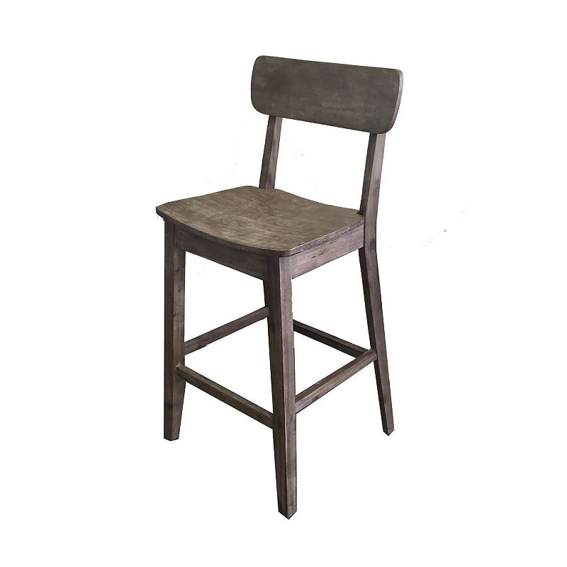 29 Inch Rubberwood Barstool with Wood Grain Details， Panel Back， Brown