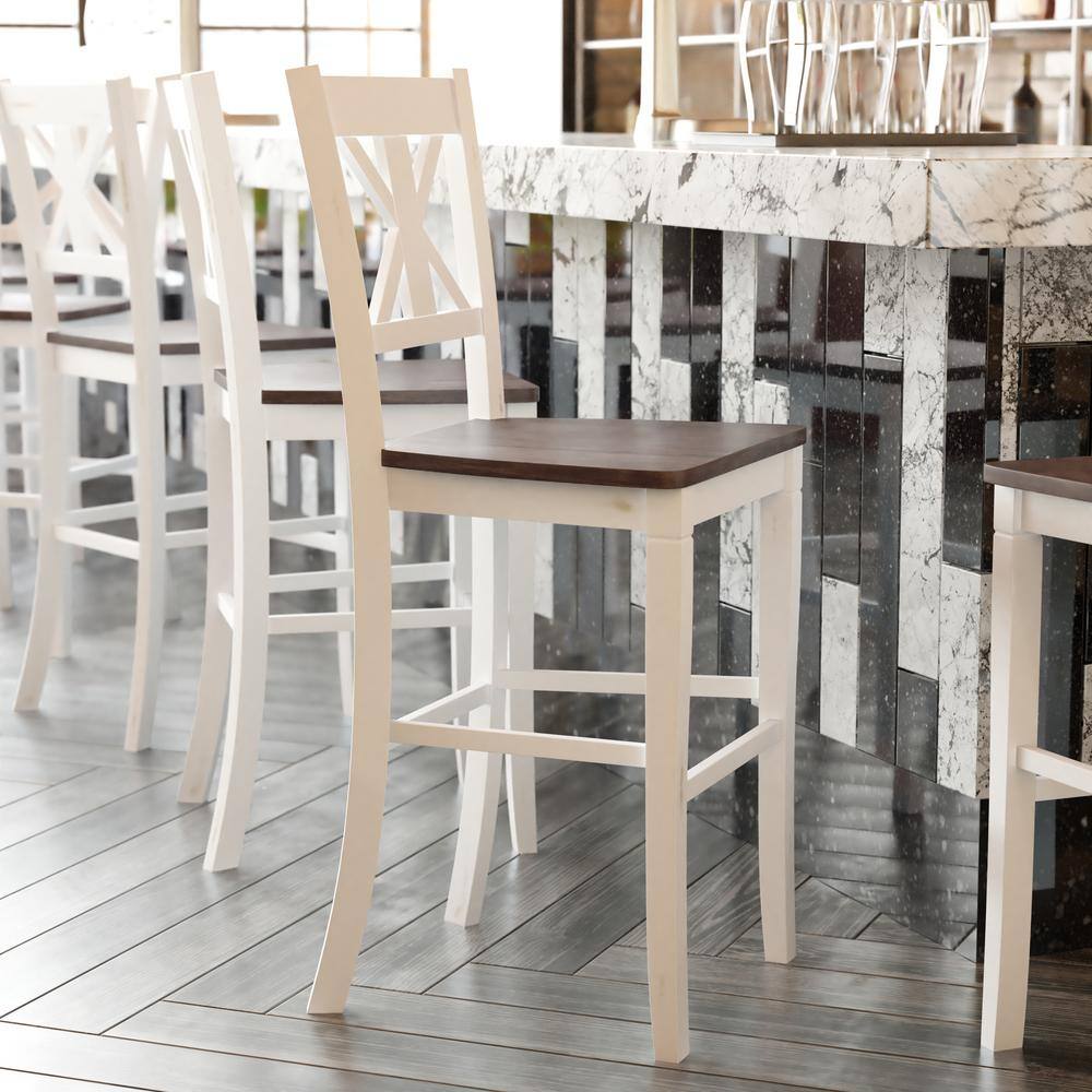 Carnegy Avenue 45.75 in. White Wash Full Wood Bar Stool with Wood Seat CGA-ES-520597-WH-HD