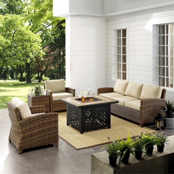 Crosley Bradenton 5Piece Outdoor Wicker Sofa Conversation Set With Sand Cushions