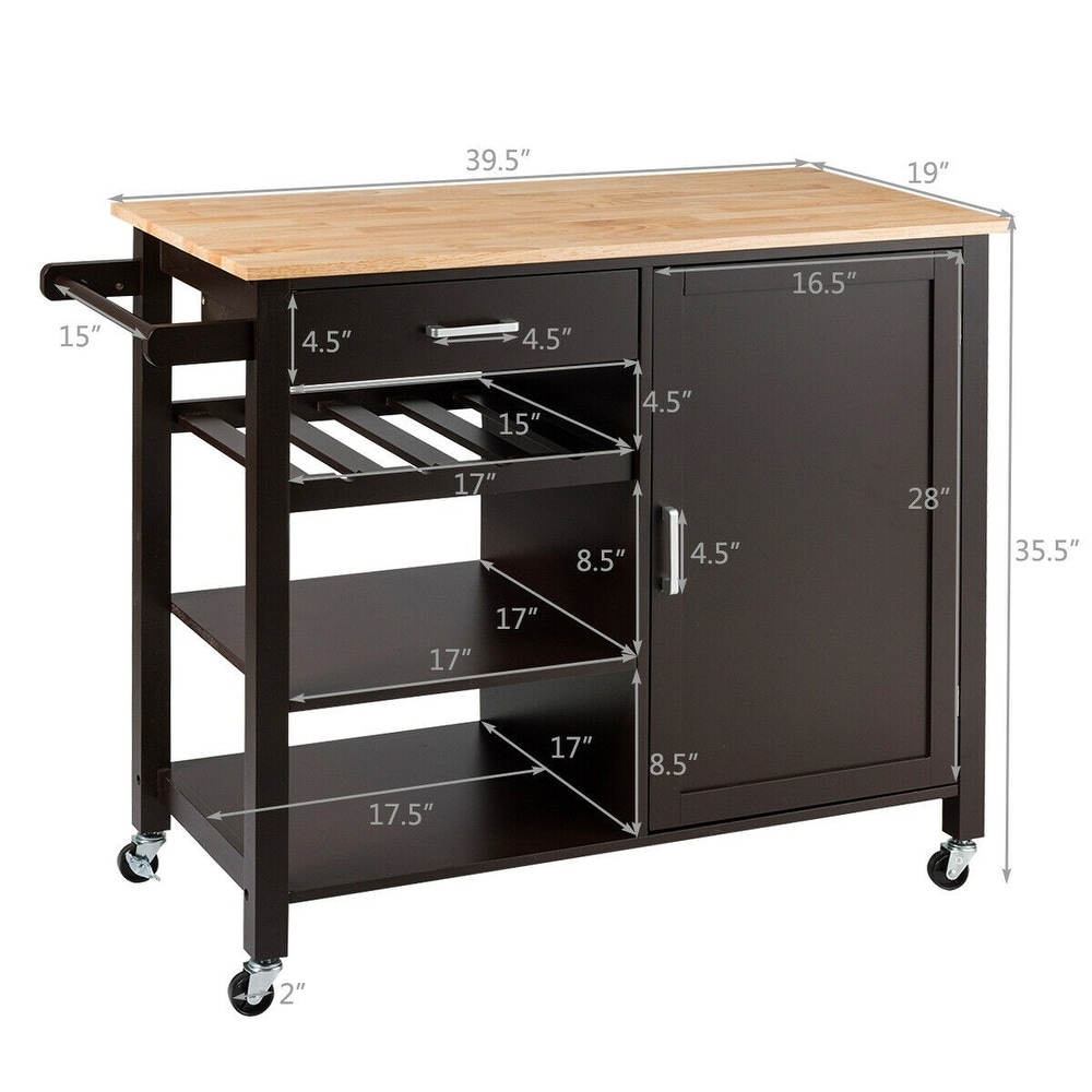 4 Tier Wood Drawer Kitchen Cart with Storage Shelf and Casters   39.5\