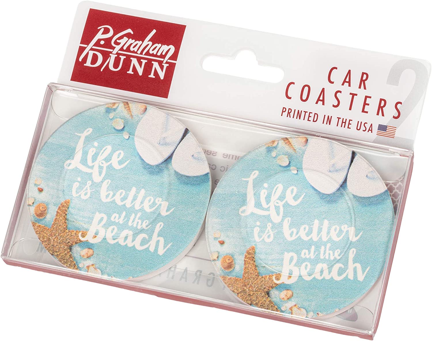 Life is Better at The Beach Teal 2.75 x 2.75 Absorbent Ceramic Car Coasters Pack of 2