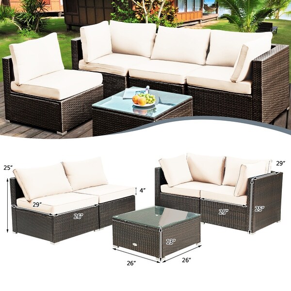 Gymax 5PCS Rattan Patio Conversation Set Sofa Furniture Set w/ White