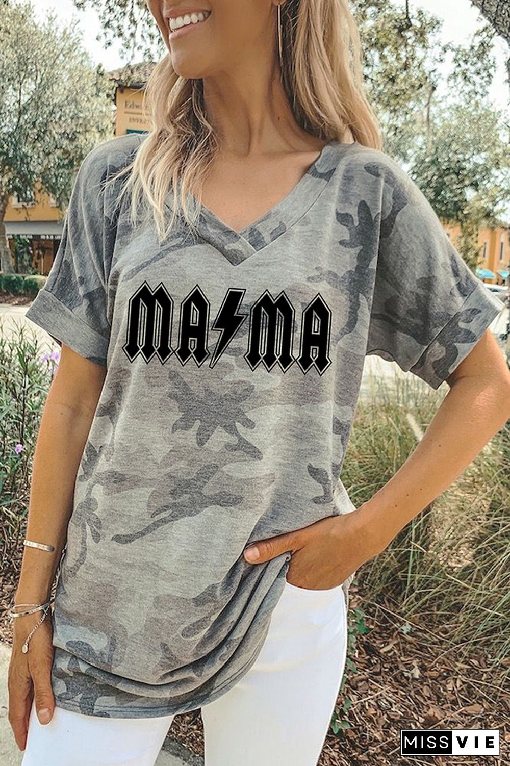 MAMA Print Graphic Tees for Women Wholesale Short Sleeve T shirts Top