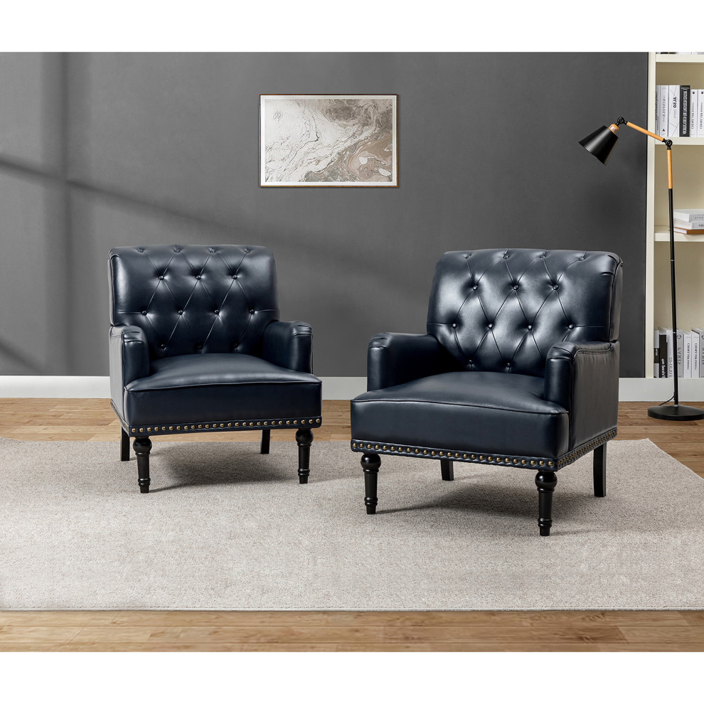 34.8 quotWooden Upholstered Armchair  Set of 2   Traditional   Armchairs And Accent Chairs   by Karat Home  Houzz