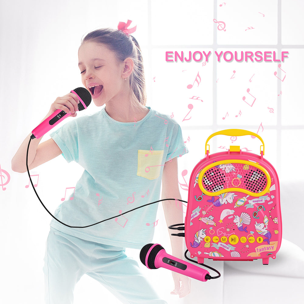 Kids Karaoke Machine with 2 Microphones for Girls Children Singing Machine Toddler Bt Karaoke Music Toy for Birthday