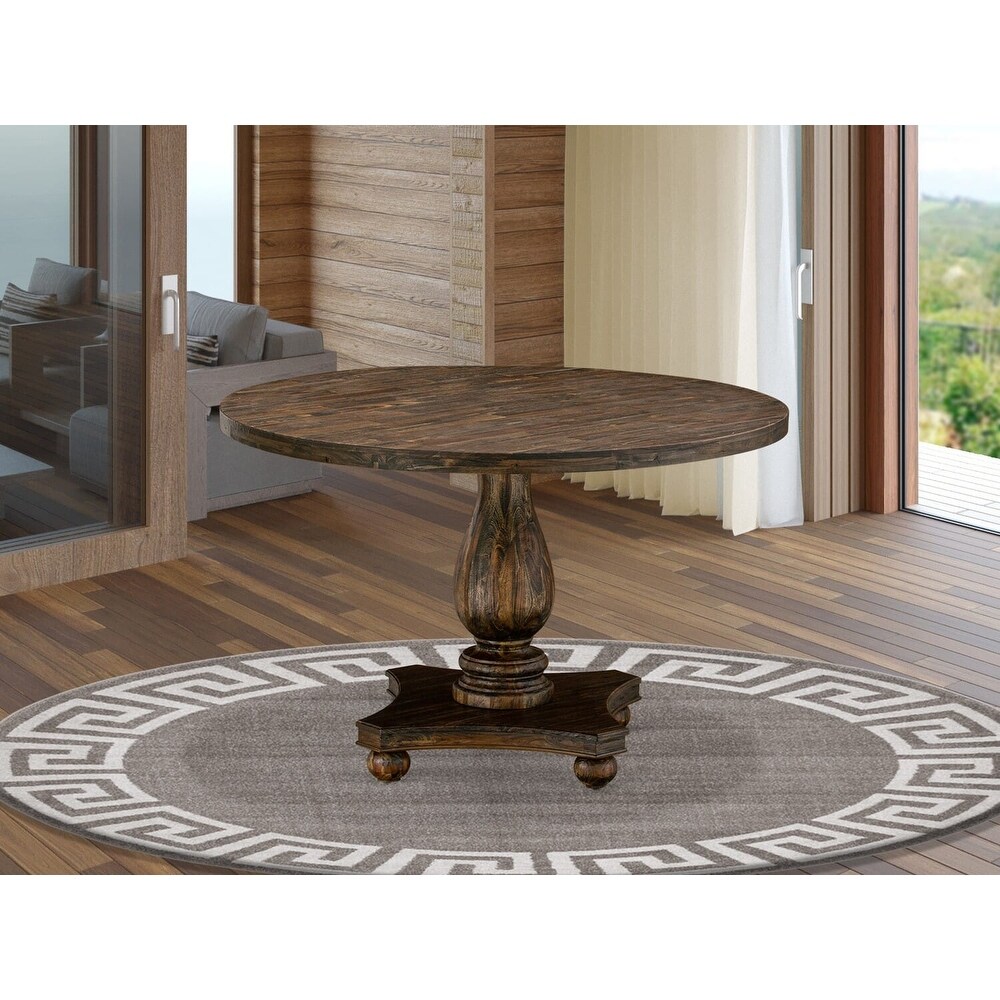 East West Furniture Irving Rustic Farmhouse Table   a Round Dining Table Top with Pedestal Base  Sandblasting Antique Walnut