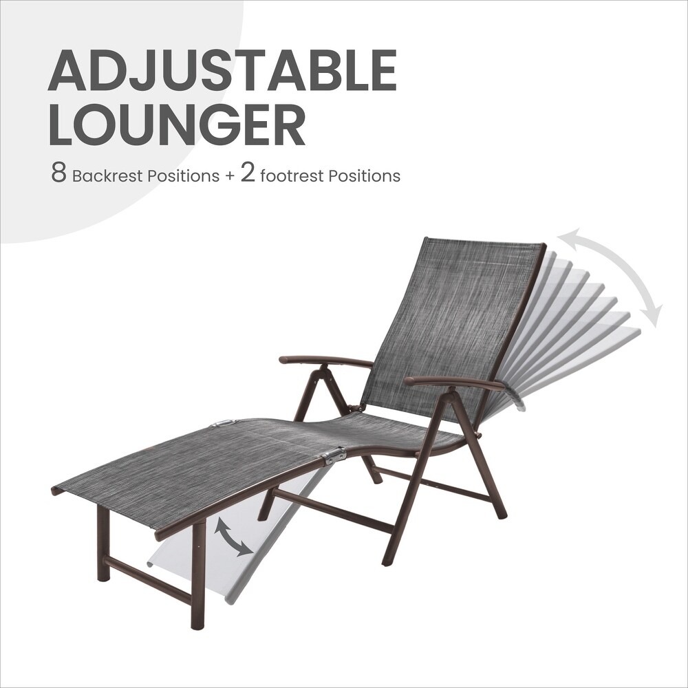 VredHom Outdoor Portable Folding Chaise Lounge Chair with Table (Set of 3)   70\