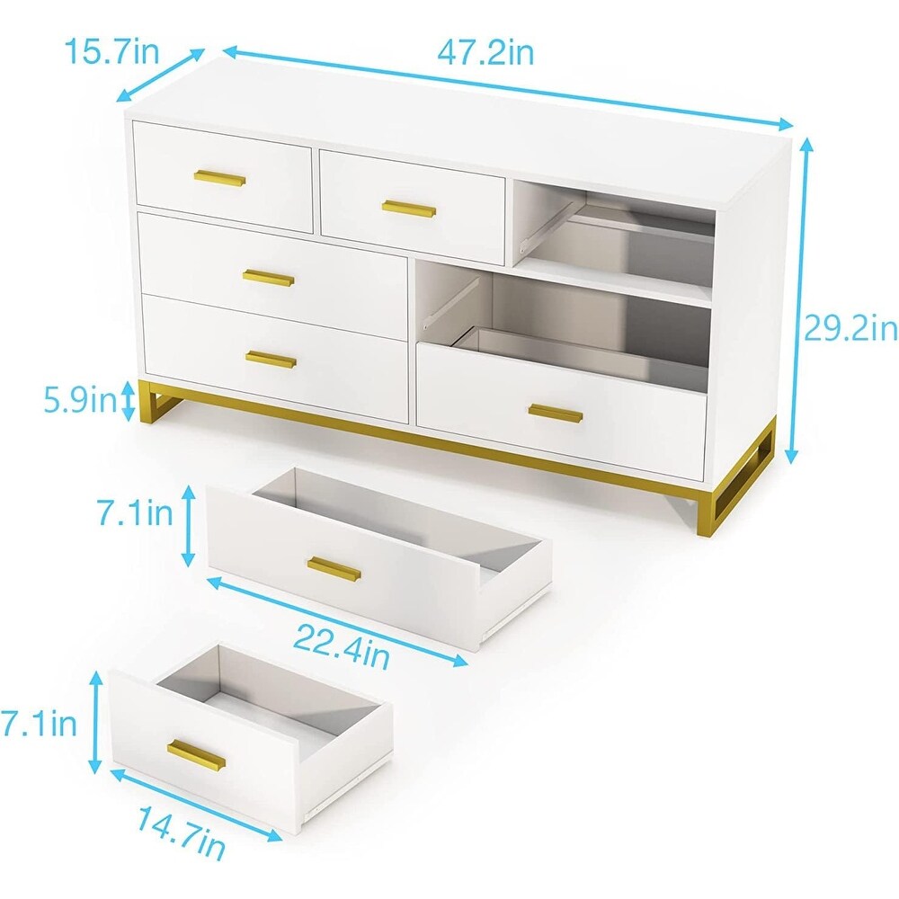 PAKASEPT White Dresser for Bedroom  7 Drawer Dresser