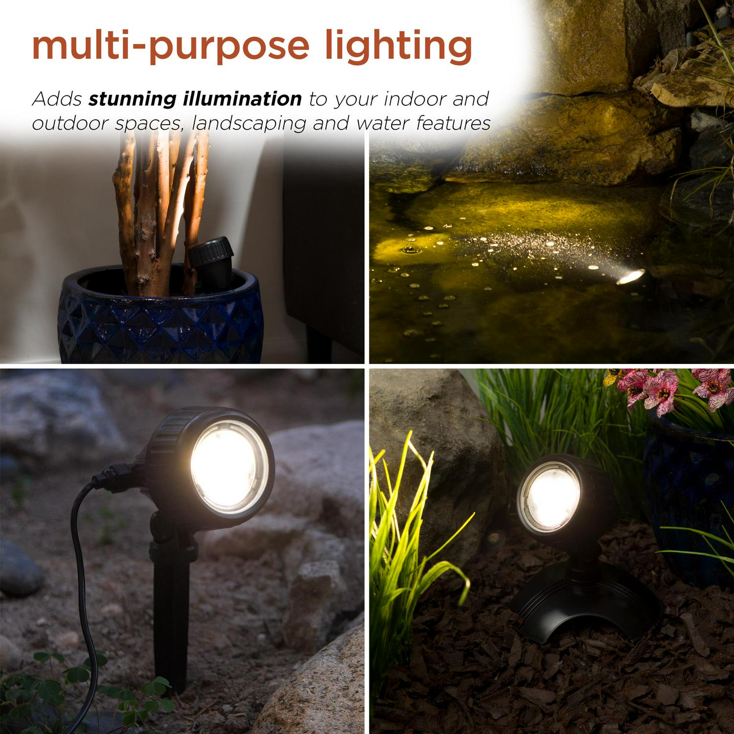 Alpine Corporation Set of 3 Pond Lamps with Warm White LED Lights， Transformer， and Photocell