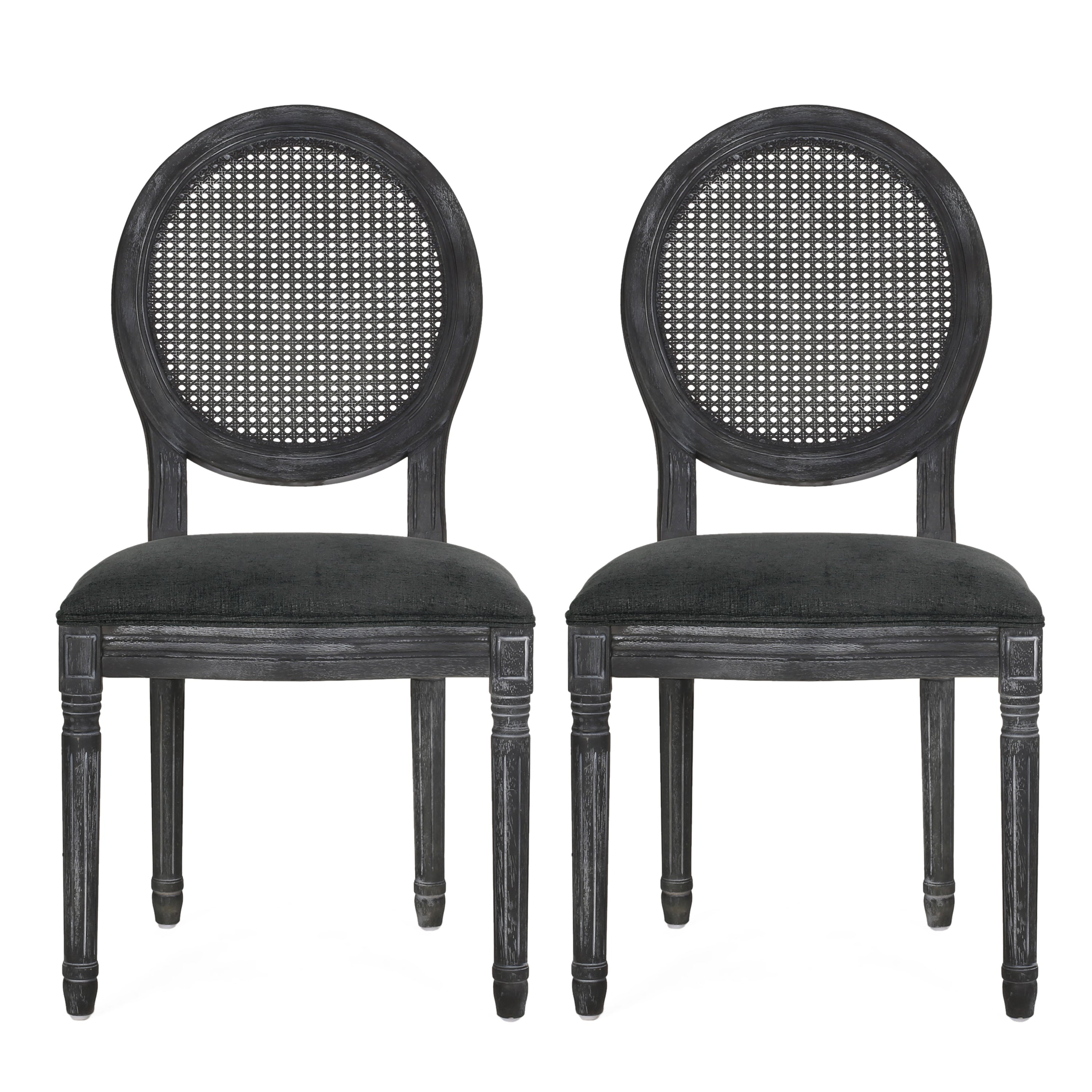 Lintz French Country Wood and Cane Upholstered Dining Chair, Set of 2