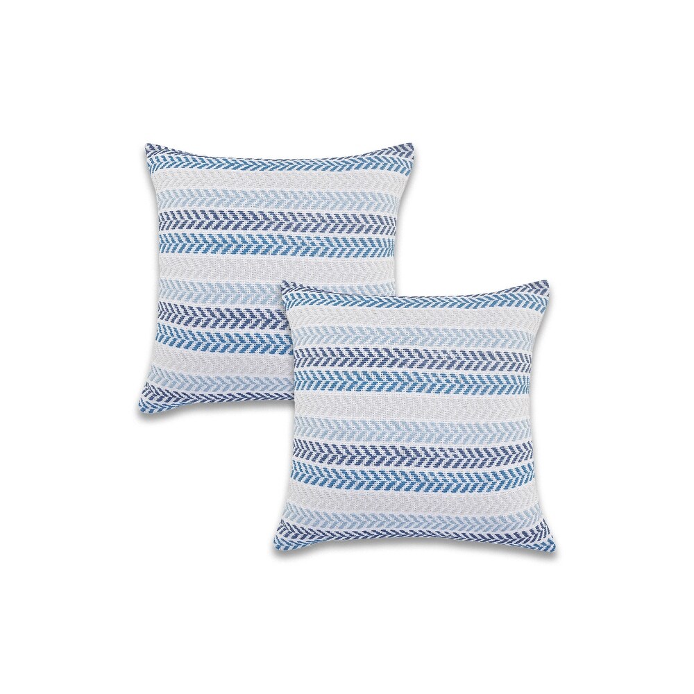 LR Home Blue Chevron Natural Cotton Square Pillow  Feather Filled  Set of 2 or 4