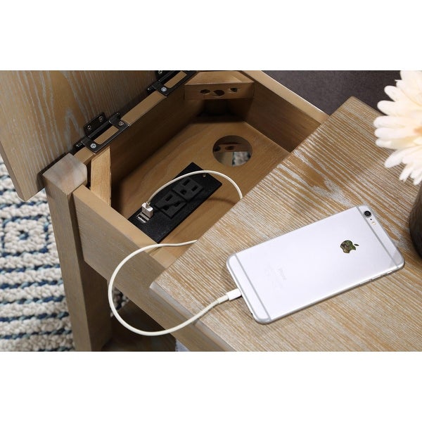 Sutton Side Table with USB Charging Station in Driftwood