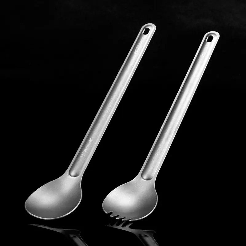 long handle Anti Rust healthy outdoor camping utensils Titanium cutlery set spoon spork for fishing hiking hunting survival