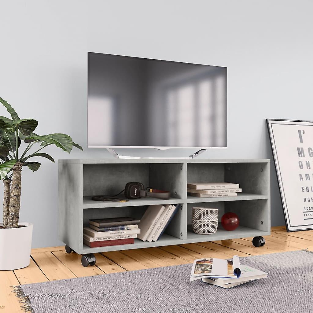 Tv Cabinet With Castors Concrete Grey 90x35x35 Cm Engineered Wood