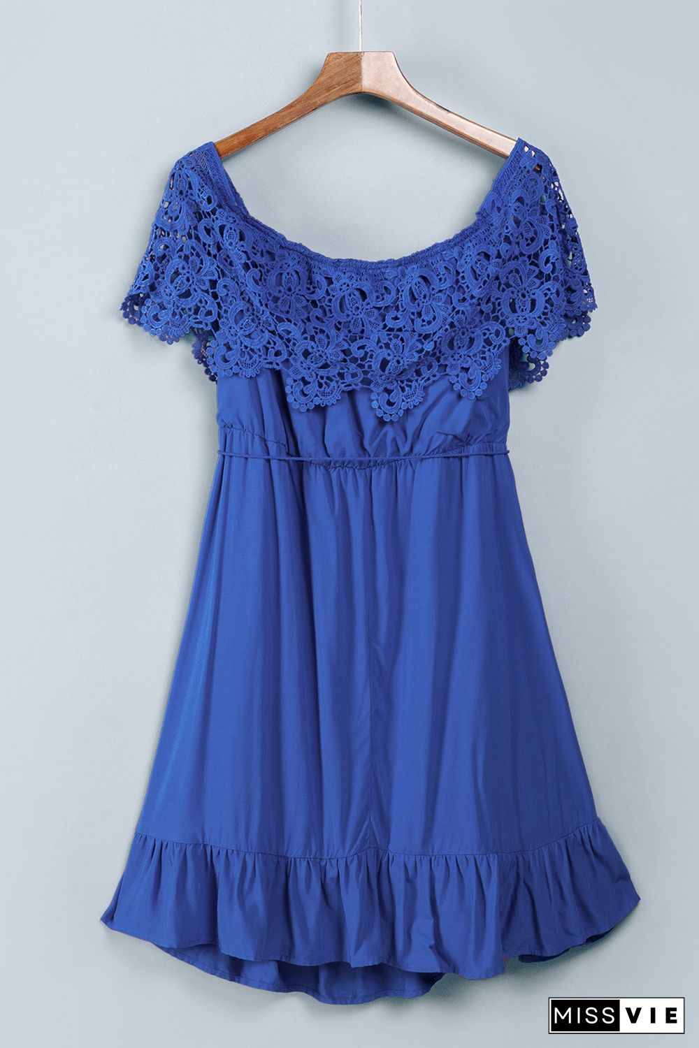 Blue Off-the-shoulder Lace Sleeves Plus size Dress