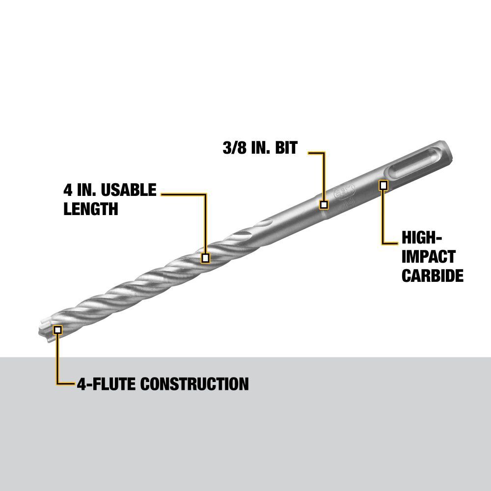 DW 3/8 in x 4 in x 6 1/2 in Solid Carbide SDS Plus Hammer Drill Bit DW5527 from DW