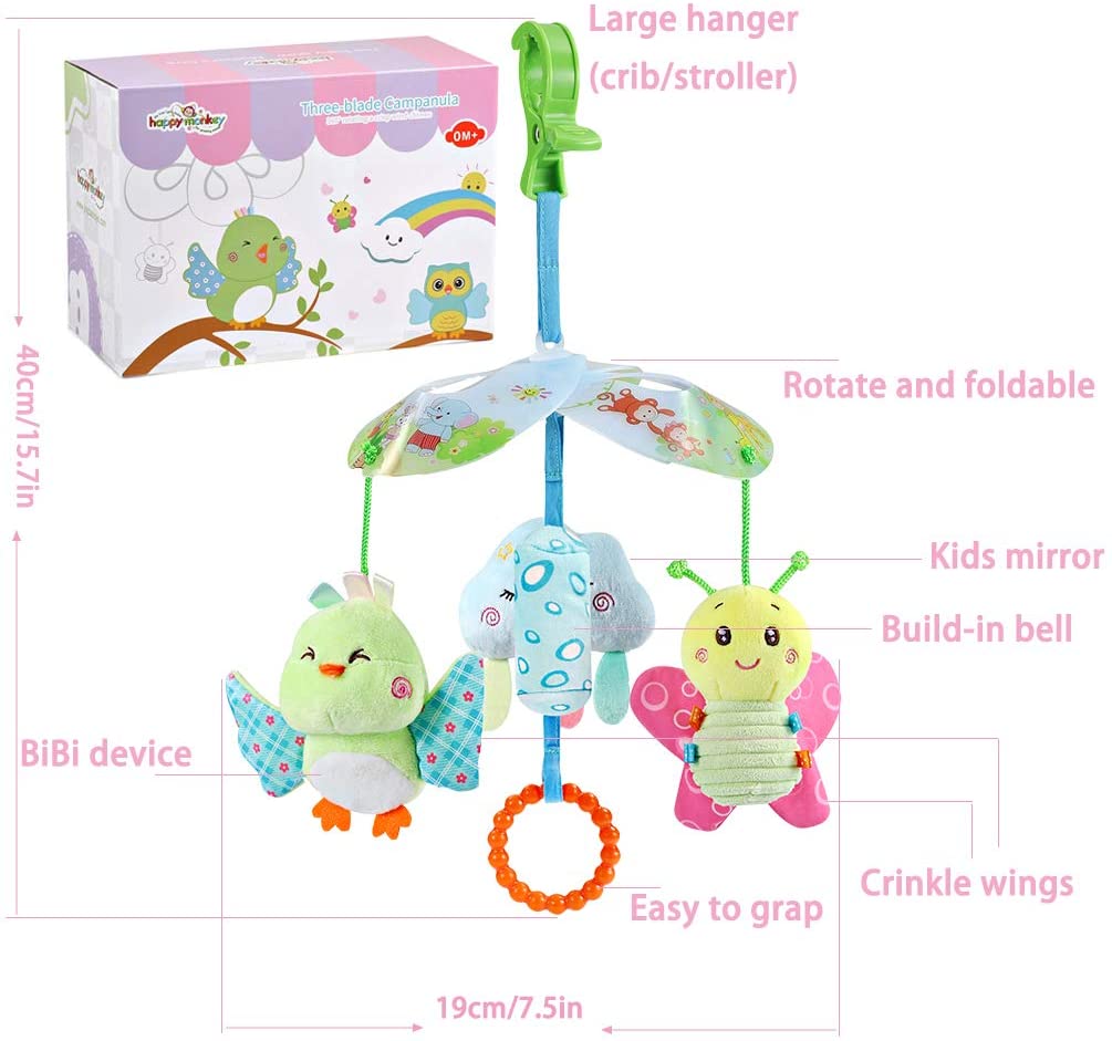 Car Seat Toys for Babies 0-6 Months， Stroller Toys and Hanging Toys for Babies 6-12 Months， Carseat Toys for Infants， Plush Rattle Toys for Boys Girls