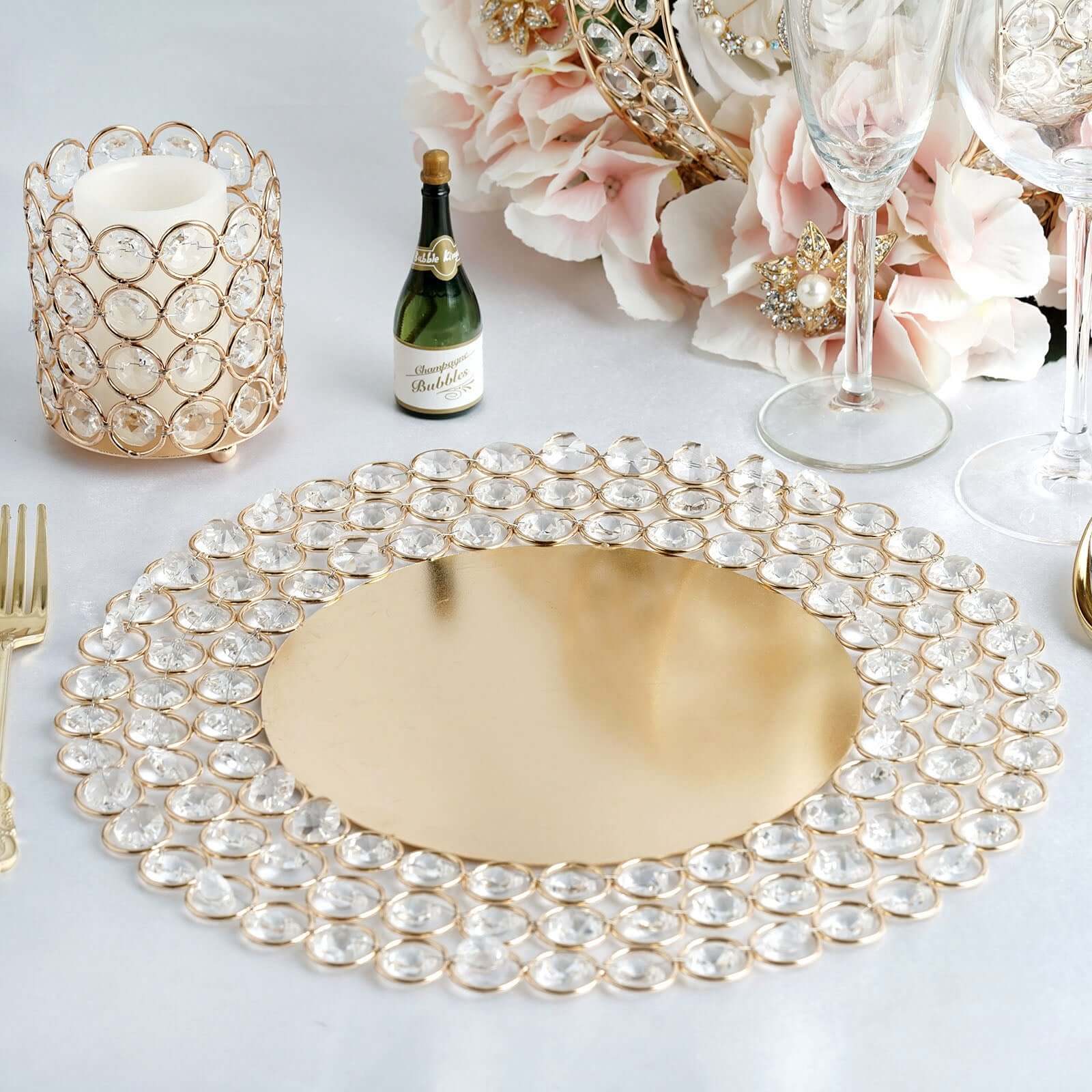 Gold Wired Metal Acrylic Crystal Beaded Charger Plate 14