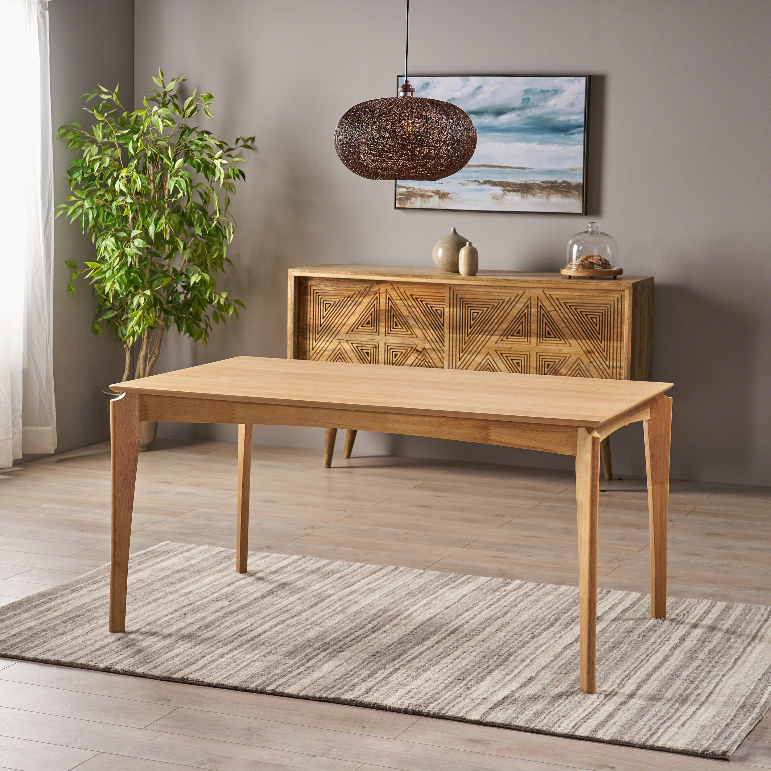 Domina Mid-Century 6-Seater Rubberwood Dining Table with Walnut Veneer Table Top