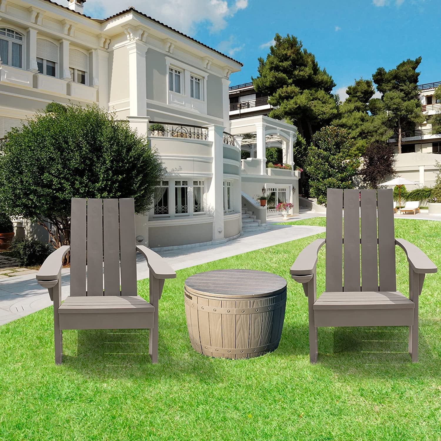 YITAHOME Adirondack Chair with Cup Holder Weather Resistant Resin Adirondack Chairs for Outdoor Garden Lawn Yard Garden Patio Deck Fire Pit (4, Taupe)