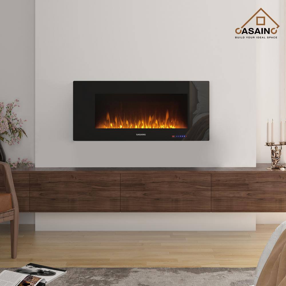 CASAINC 42 in. Black Toughened Wall Mounted Electric Fireplace Winter Home Decor VL-WF-WM42