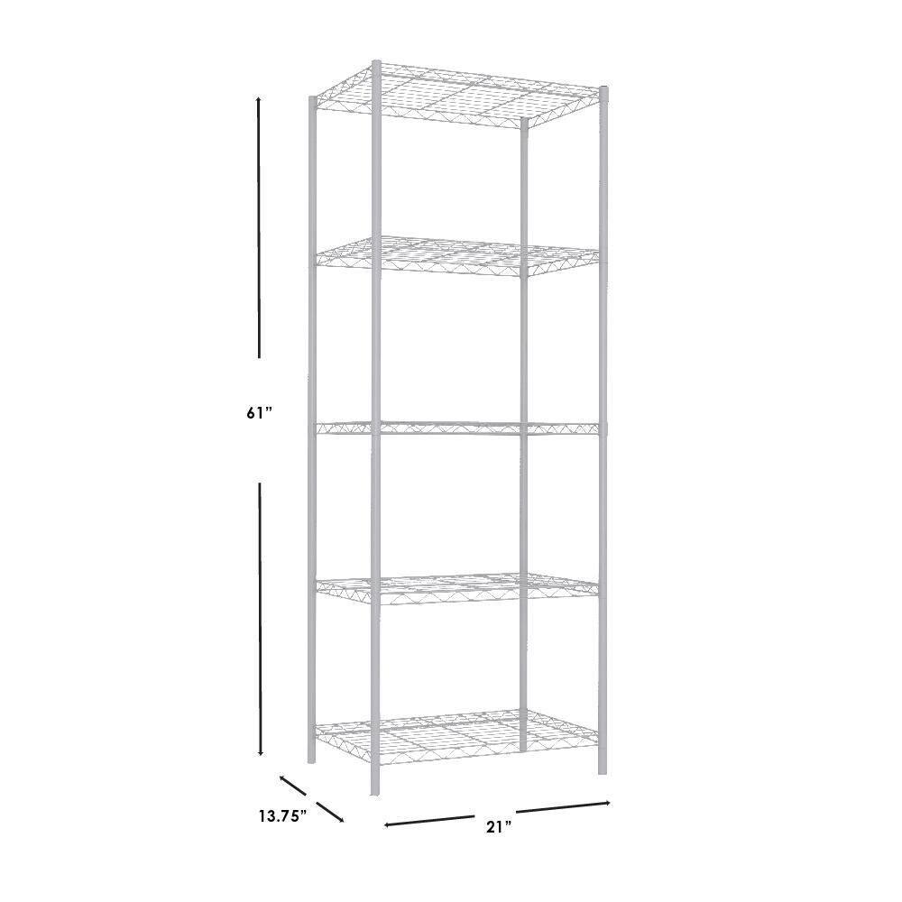 Home Basics Steel 5 Tier Steel Wire Garage Storage Shelving Unit 21 in. W x 13.80 in. D x 61 in. H White HDC59701