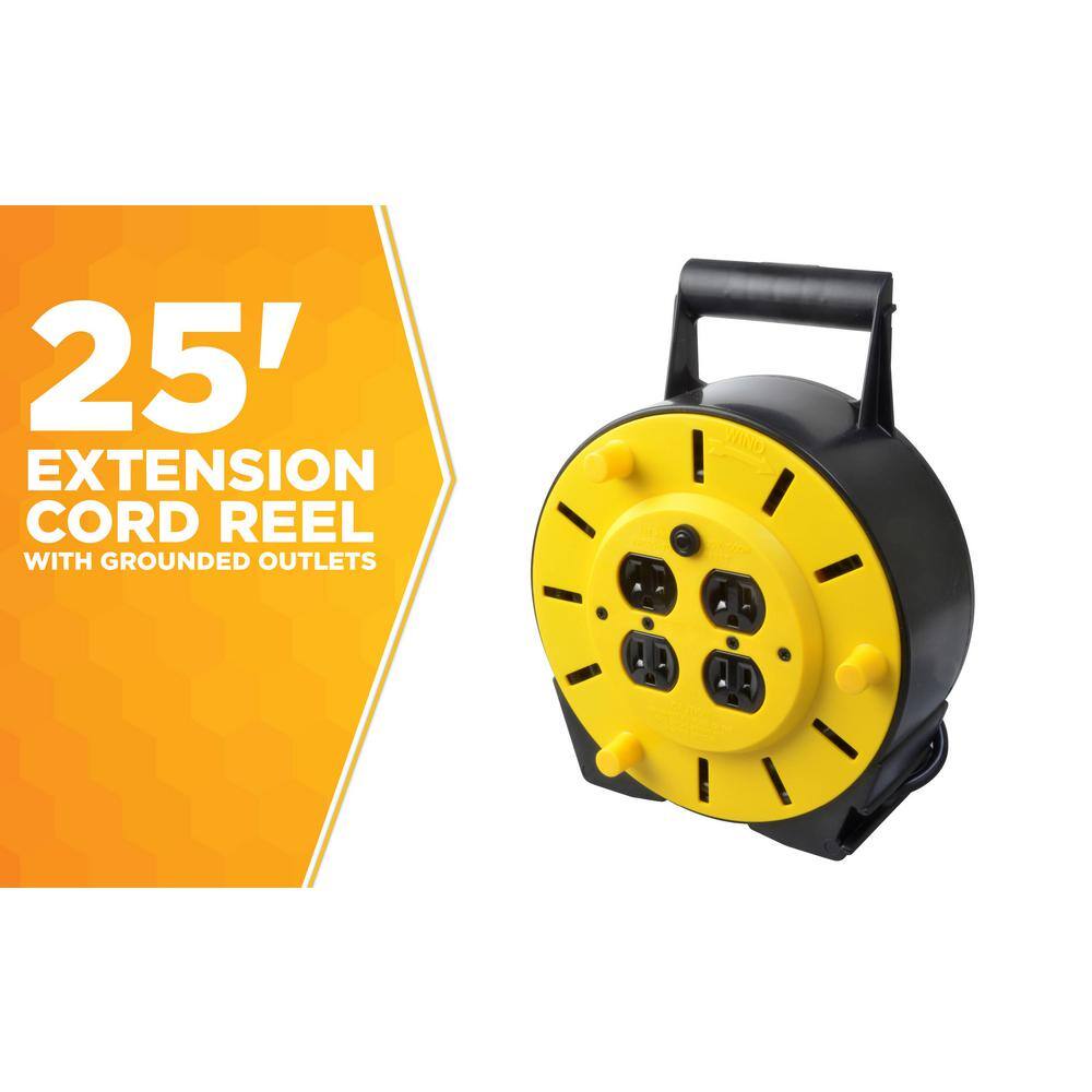 Woods 25 ft. 163 Multi-Outlet (4) Portable Extension Cord Reel Power Station 4907