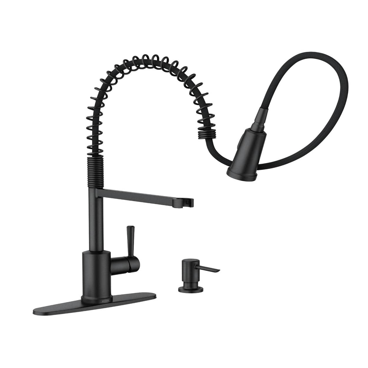 Moen Indi Single-Handle Pre-Rinse Spring Pulldown Sprayer Kitchen Faucet with Power Clean in Matte Black