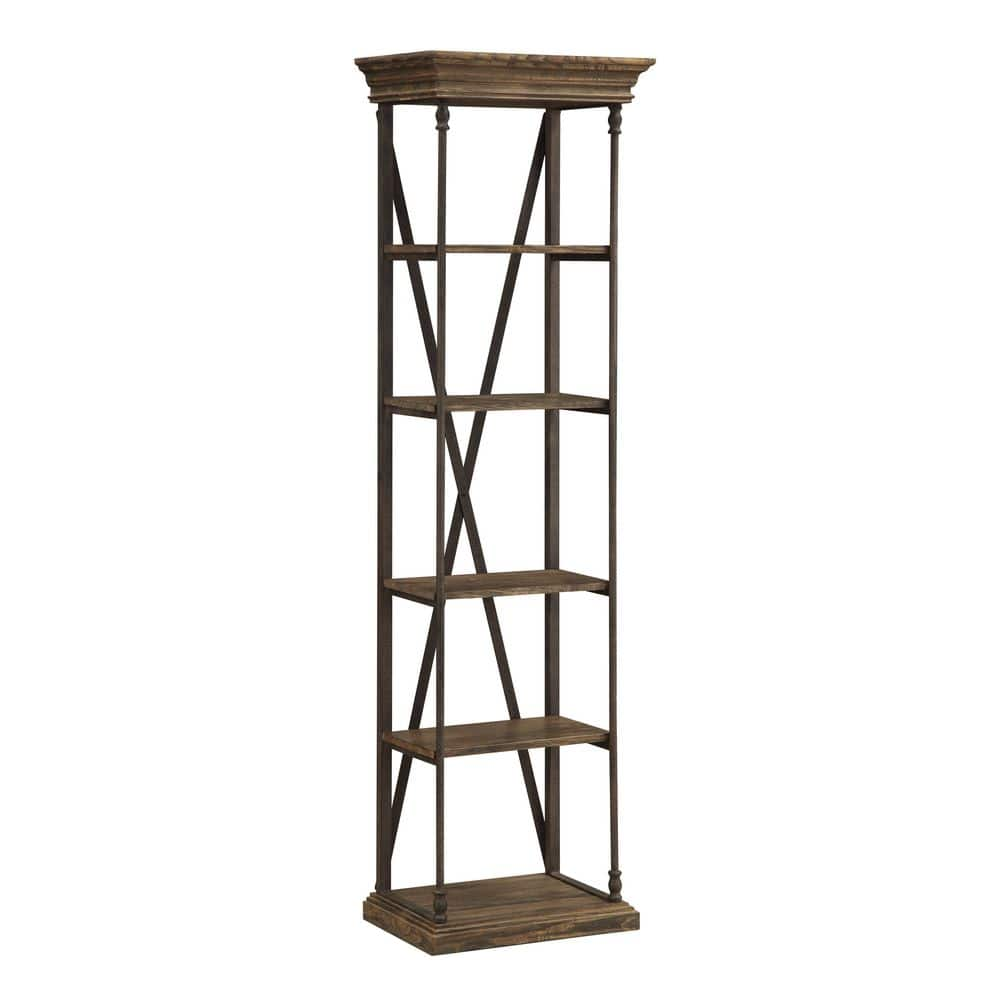 Coast to Coast Accents 86.5 in. Corbin Medium Brown Metal 5-shelf Etagere Bookcase with Open Back 61626