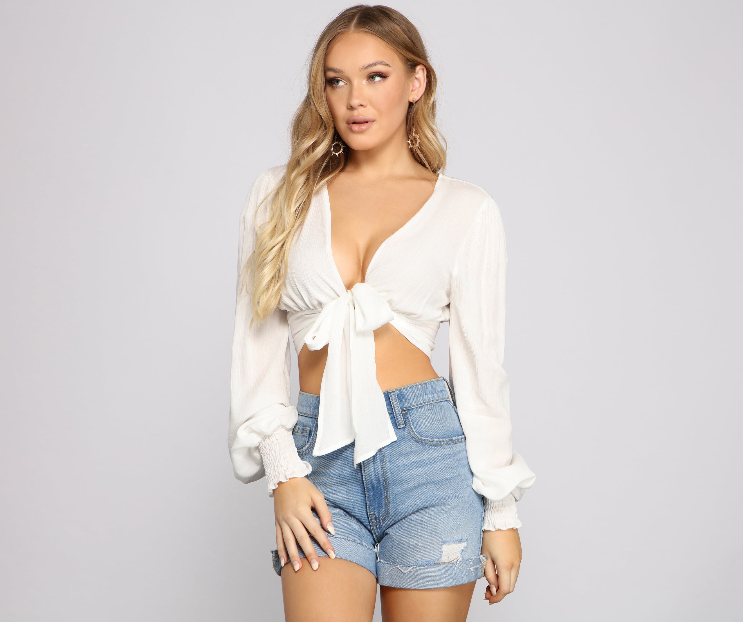 Twist Of Fab Gauze Tie Front Crop Top