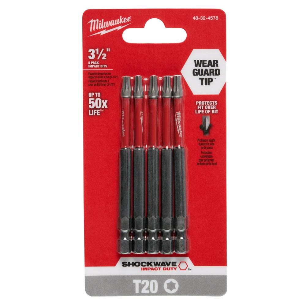 Milwaukee SHOCKWAVE 3.5 in. T20 Impact Driver Bits 5PK 48-32-4578 from Milwaukee