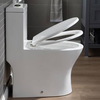 WOODBRIDGE Reo 1-Piece 1.28 GPF High Efficiency Dual Flush Round All-In One Toilet in White with Soft Closed Seat Included HB0500MB