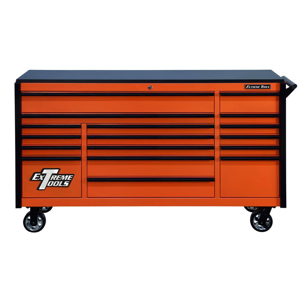 Extreme Tools DX 72 in. 17-Drawer Roller Cabinet Tool Chest in Orange with Black Drawer Pulls DX722117RCORBK